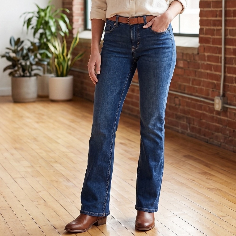Lands End Curvy Bootcut Jeans‎ Womens 8 Blue Mid Rise Dark Wash Stretch Denim